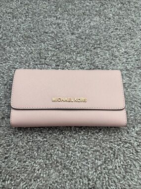 Michael Kors Blush Saffiano Leather Flap Wallet with Gold Logo